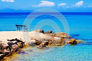 A bench with a view in Ammoudi village, Zakynthos island