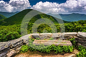 Bench and view of the Appalachians from Craggy Pinnacle