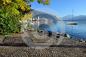 Bench on the waterfront on the lake