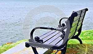 Bench, Wooden and Iron, overlooking Lake Hefner