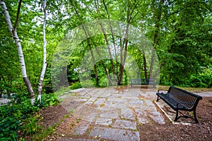 Benches at Bass Island Park, in Manchester, New Hampshire.