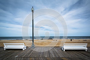 Benches on the boardwalk in Rehoboth Beach, Delaware. photo