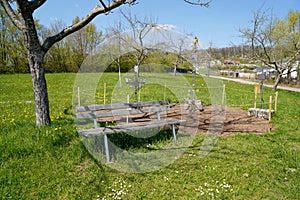 Benches and chairs at tables invite you to relax and unwind