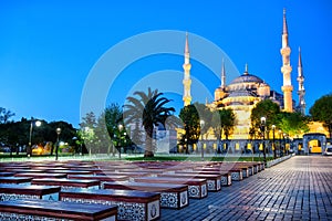 Benches in front of Mosque of Sultan Ahmet (Blue Mosque)