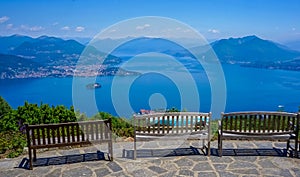 Benches in a mountain with a view to a lake