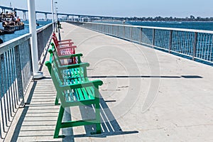 Benches on Pier at Cesar Chavez Park in San Diego photo