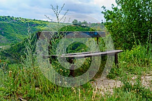 Benches for rest. Background with selective focus and copy space