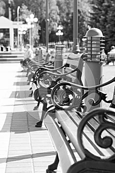 Benches stand in a row