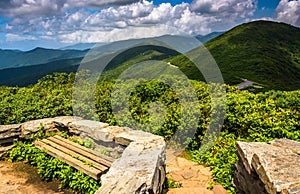 Benches and view of the Appalachians from Craggy Pinnacle