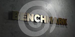 Benchmark - Gold text on black background - 3D rendered royalty free stock picture