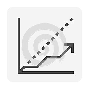 Benchmark and increasing graph or chart vector icon design with up arrow. 48x48 pixel perfect and editable stroke.