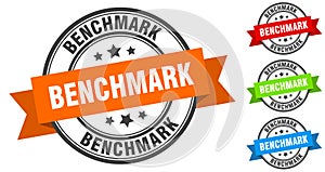 benchmark stamp. round band sign set. label