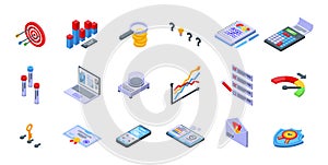 Benchmark testing icons set isometric vector. Aspekt expertise