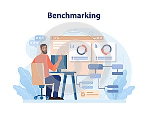 Benchmarking Analysis Vector. An expert analyzes performance metrics. photo