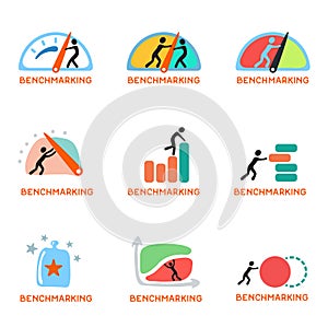 Benchmarking concept logo, vector icon set