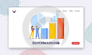 Benchmarking Landing Page Template. Business Characters Testing and Measure Analysis Charts. Indicator Comparing Process