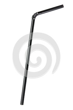 Bend black plastic drinking straw isolated on white background