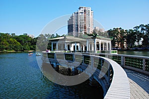 Bend bridge in lake