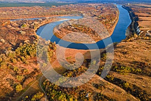 Bend of the Don River in the upper reaches of the river from drone