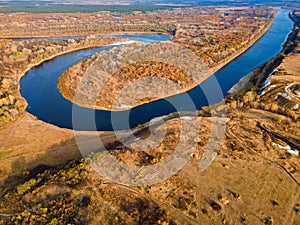 Bend of the Don River in the upper reaches of the river from drone