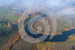 Bend of the Sorot river, October afternoon. Pushkinskie Gory, Russia