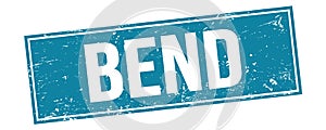 BEND text on blue grungy rectangle stamp