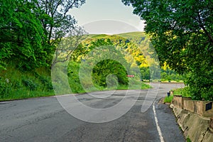 Bend and turn of the mountain road in the mountains of Transcaucasia