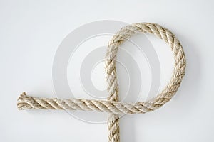 Bended cotton rope on isolated white color