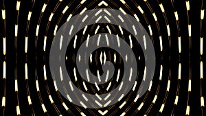 Bended rows of stripes isolated on a black background. Design. Abstract golden segments flowing along the oval