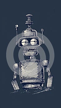 Bender robot from Futurama in black and white