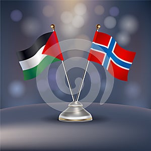 Palestine VS Norway flag Relation in a stand on table
