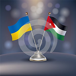 Ukraine VS Jordan flag Relation in a stand on table