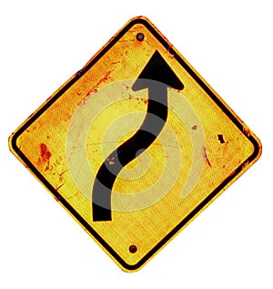 Bending directional arrow sign