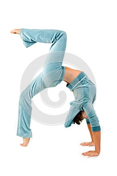 Bending gymnastics woman
