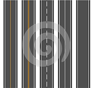 Bending roads and high ways. Road curves geometric design, street intersection. Flat style cartoon roads. Vector