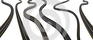 Bending roads and high ways with shadows. Vector volumetric roads illustration. Realistic vector