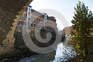 Beneath the bridge of Fabricius in Rome