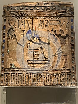 Wooden naos door on display at the British Museum in London England