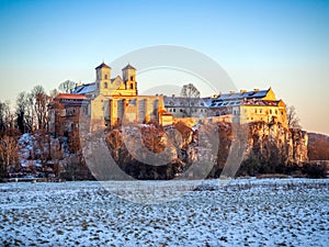 Benedictine abbey and church in Tyniec near Krakow, Poland in in winter