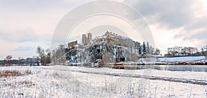 Benedictine Abbey in Tyniec near Krakow in Poland in winter time