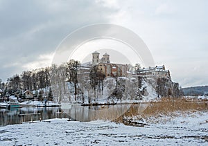 Benedictine Abbey in Tyniec near Krakow in Poland in winter time