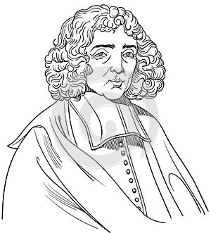 Baruch Spinoza in line art portrait, vector photo