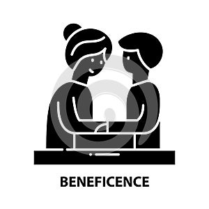 beneficence icon, black vector sign with editable strokes, concept illustration