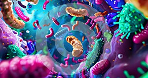 Beneficial bacteria and gut flora vibrant conceptual image for health content