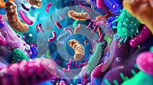 Beneficial bacteria and gut flora vibrant conceptual image for health content photo