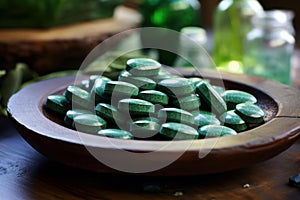 Beneficial Spirulina algae tablets. Generate Ai photo
