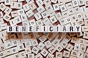 Beneficiary word concept on cubes for articles