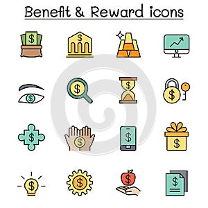 Benefit ,Reward, Stock money color line icon set