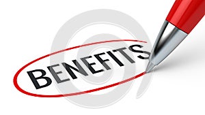 Benefits business concept - benefits word and red pen photo