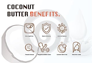 Benefits of coconut oil that affects the body icon white natural background